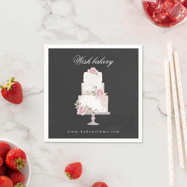 elegant three tier wedding cake bakery monogram napkin (Insitu)