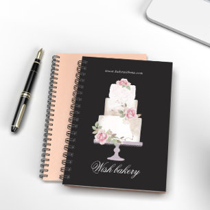 elegant three tier wedding cake monogram bakery notebook