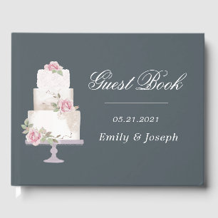 Elegant Three Tier Wedding Cake Monogram Guest Book