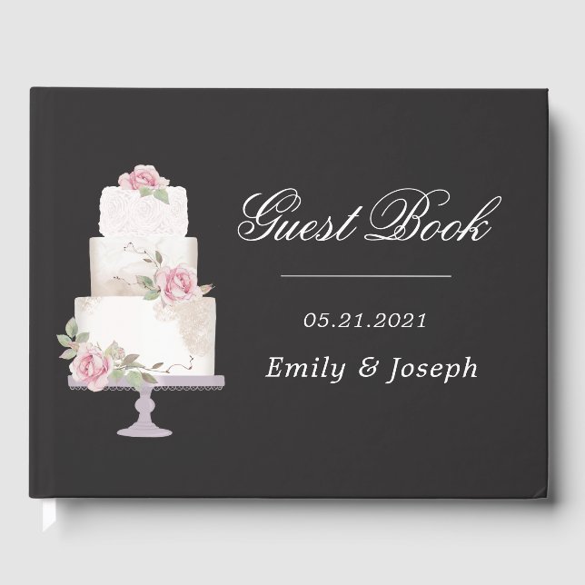 Elegant Three Tier Wedding Cake Monogram Guest Book (Front)