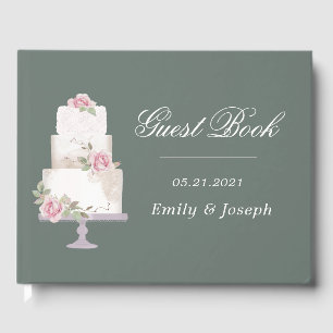 Elegant Three Tier Wedding Cake Monogram Guest Book