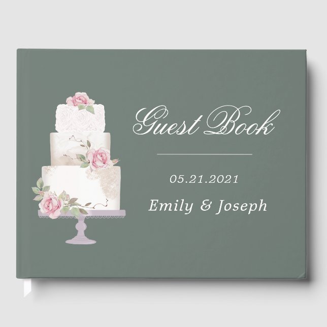 Elegant Three Tier Wedding Cake Monogram Guest Book (Front)