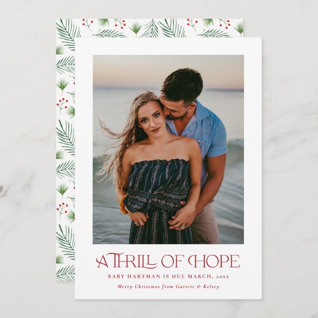 Elegant Thrill of Hope Announce Pregnancy Photo    Holiday Card (Front/Back)