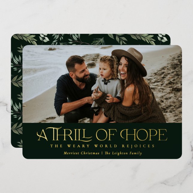 Elegant Thrill of Hope | Green Photo Christmas   Foil Holiday Card (Front/Back)