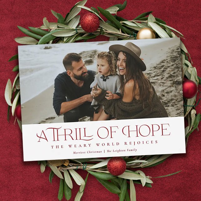 Elegant Thrill of Hope | Red Photo Christmas   Holiday Card (Creator Uploaded)