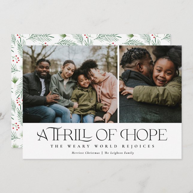 Elegant Thrill of Hope Two Photo Black Christmas Holiday Card (Front/Back)