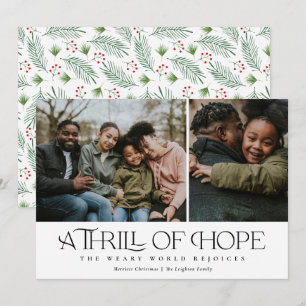 Elegant Thrill of Hope Two Photo Black Christmas Holiday Card