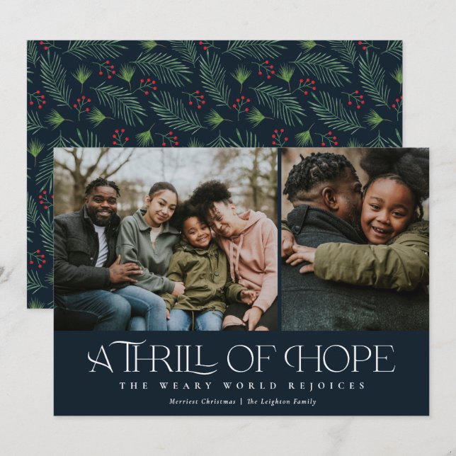 Elegant Thrill of Hope Two Photo Christmas   Holiday Card (Front/Back)