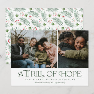 Elegant Thrill of Hope Two Photo Green Christmas Holiday Card