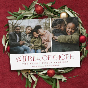 Elegant Thrill of Hope Two Photo Red Christmas Holiday Card