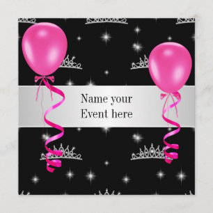 Elegant Tiara Black Pink Balloons Special Event Invitation