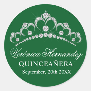 Elegant Tiara  Green Spanish Quinceañera Quince Classic Round Sticker