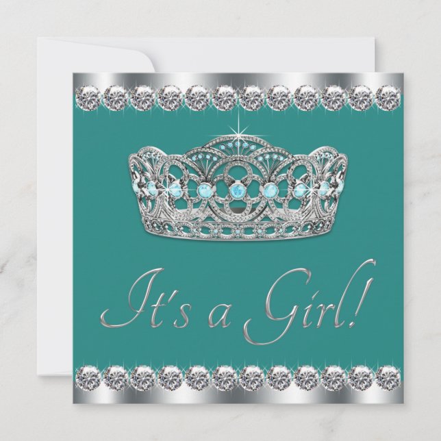 Elegant Tiara Jade Teal Blue Baby Shower Invitation (Front)