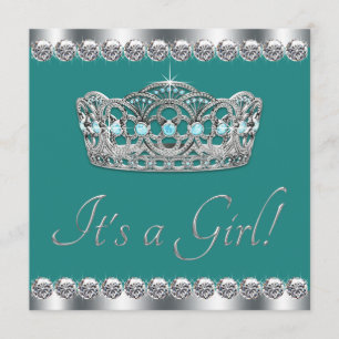Elegant Tiara Jade Teal Blue Baby Shower Invitation