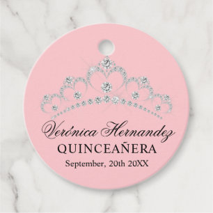Elegant Tiara Pink Spanish Quinceañera Quince Favour Tags