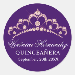 Elegant Tiara Purple Spanish Quinceañera Quince Classic Round Sticker