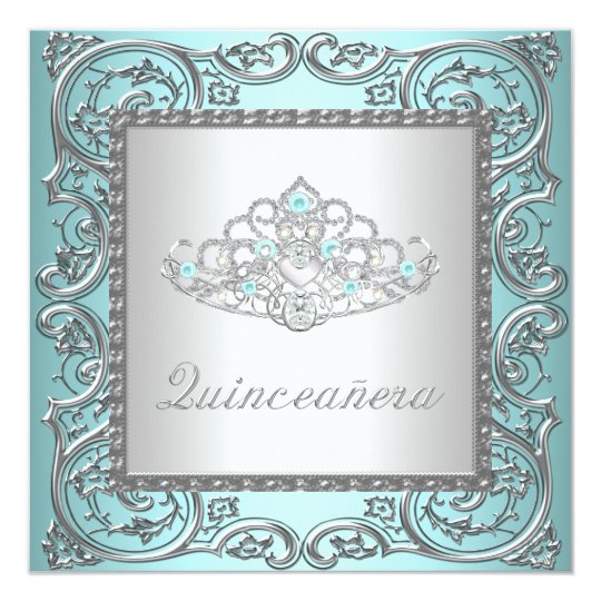 Elegant Tiara Teal Blue Quinceanera Card
