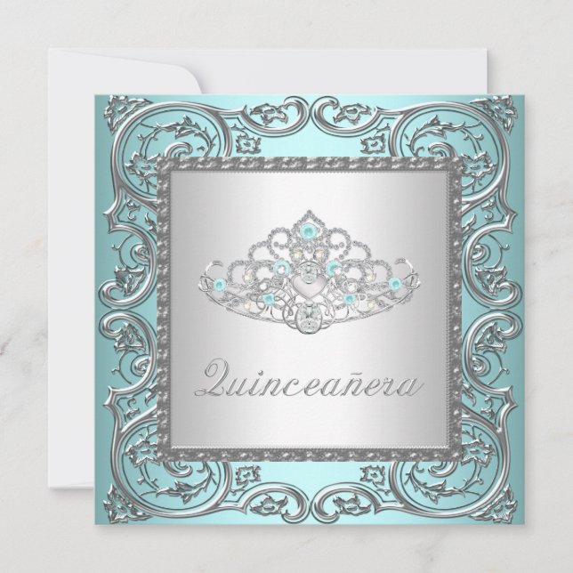 Elegant Tiara Teal Blue Quinceanera Invitation (Front)