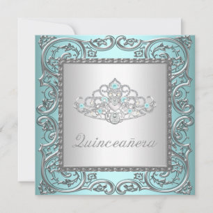Elegant Tiara Teal Blue Quinceanera Invitation