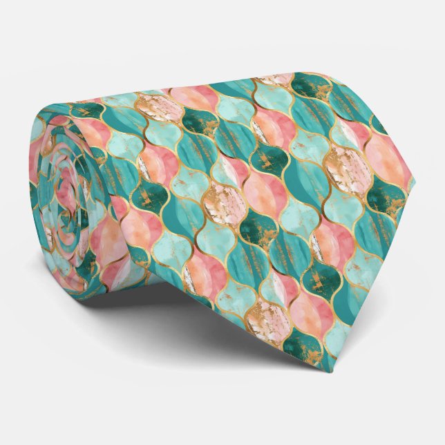 Elegant Tie in Pink and Turquoise (Rolled)