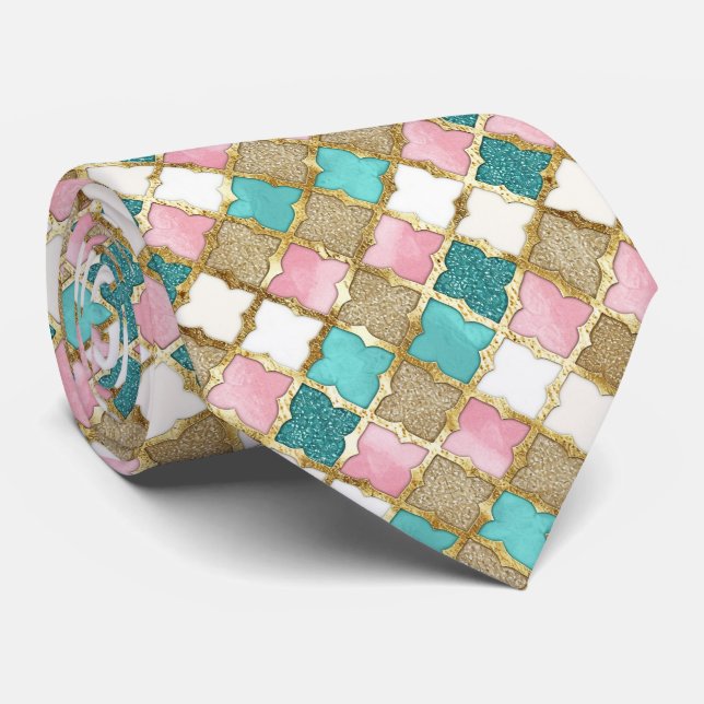Elegant Tie in Pink and Turquoise (Rolled)