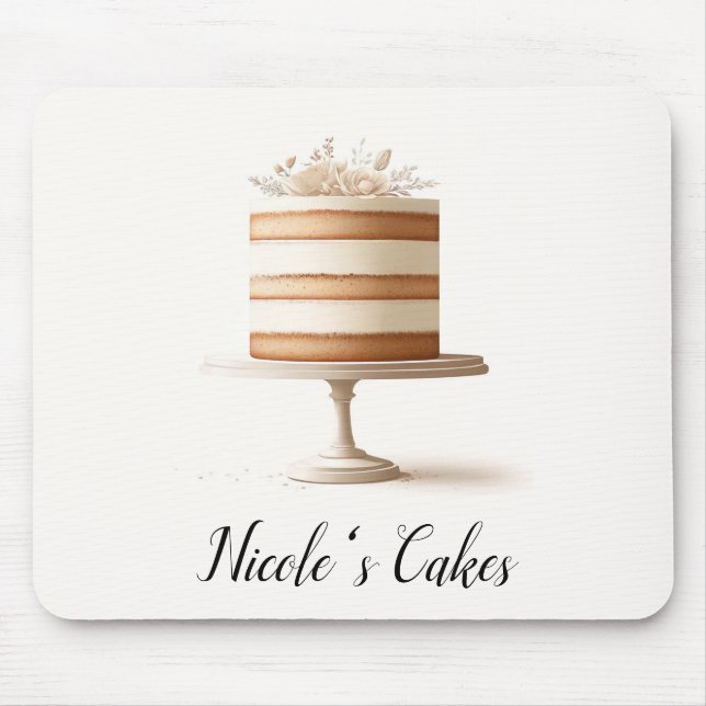 Elegant Tier White Floral Cake Bakery Kitchen Mouse Mat (Front)
