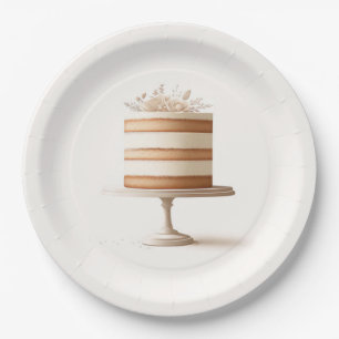 Elegant Tier White Floral Cake Bridal Shower Paper Plate
