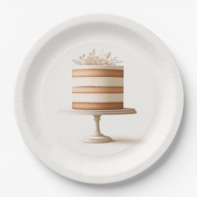 Elegant Tier White Floral Cake Bridal Shower Paper Plate (Front)
