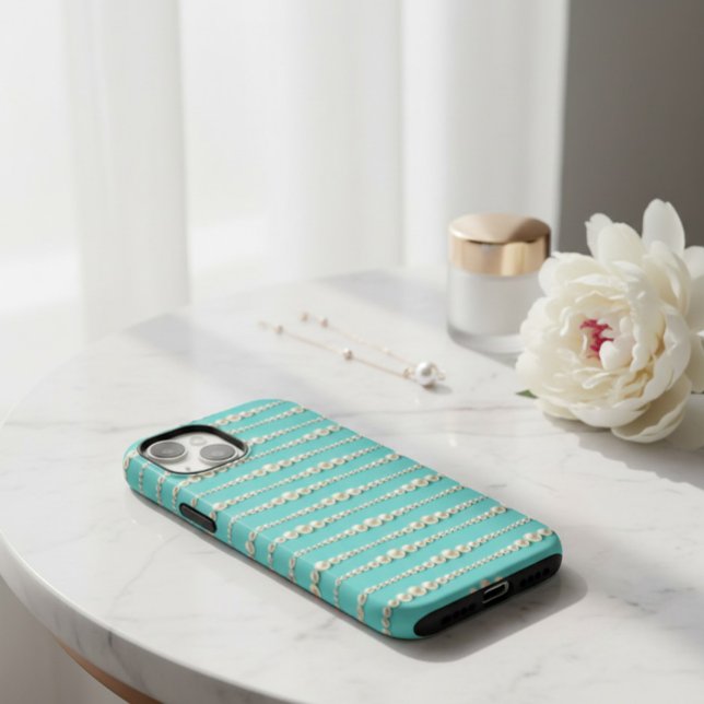 Elegant Tiffany-Inspired Teal & Pearls iPhone Case (Creator Uploaded)