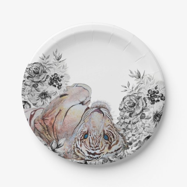 Elegant Tiger Botanical Floral Party Paper Plate (Front)