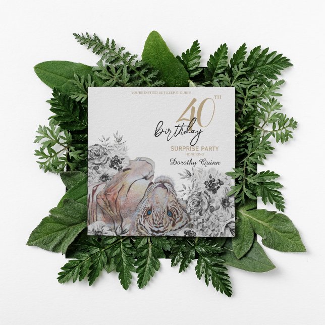 Elegant Tiger Botanical Floral Surprise Birthday Invitation (Creator Uploaded)