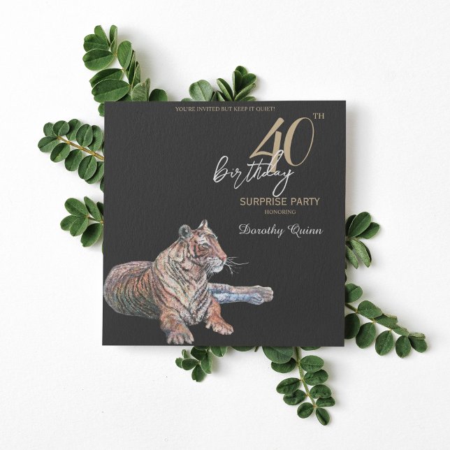 Elegant Tiger Floral Surprise Birthday Party Invitation (Creator Uploaded)