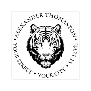 Elegant Tiger Head #2 Round Name Address Self-inking Stamp