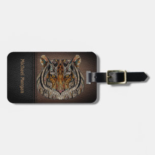 Elegant, Tiger Head Leathe Look- Personalised Luggage Tag