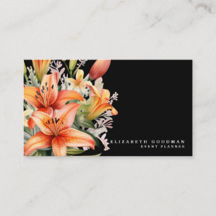Elegant Tiger Lily Tropical Black Business Cards
