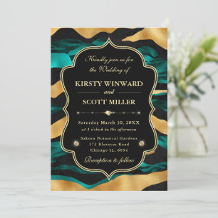 Elegant Tiger Stripes with Gold Accents Wedding Invitation
