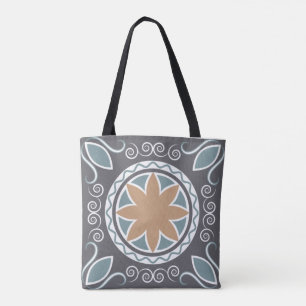 Elegant Tile Pattern Blue & Grey Fashion Design Tote Bag