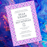 Elegant Tile Pattern Custom B'nai Bat Bar Mitzvah  Invitation<br><div class="desc">Perfect card to announce a bar mitzvah, bat mitzvah or other Jewish celebration! Hand made art for you! FULLY CUSTOMIZABLE! Click on “Personalise” above to edit the text. Click "edit using design tool" to adjust the fonts, colours and placements and to delete the back side design if you prefer. Also...</div>