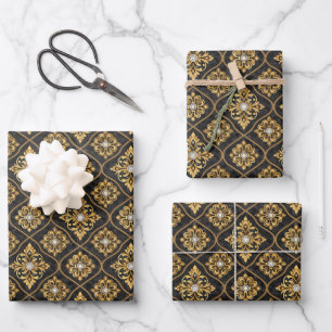 Elegant tiled black gold pattern wrapping paper sheet