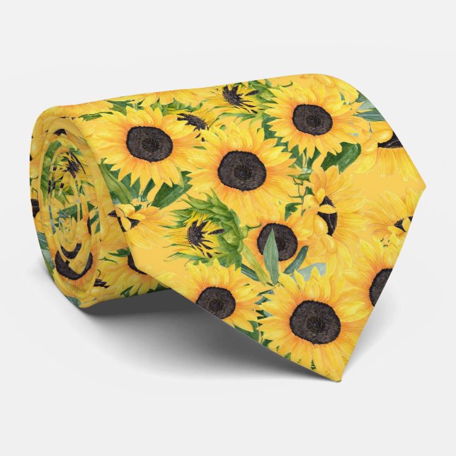 elegant tiled sunflower pattern floral tie (Rolled)