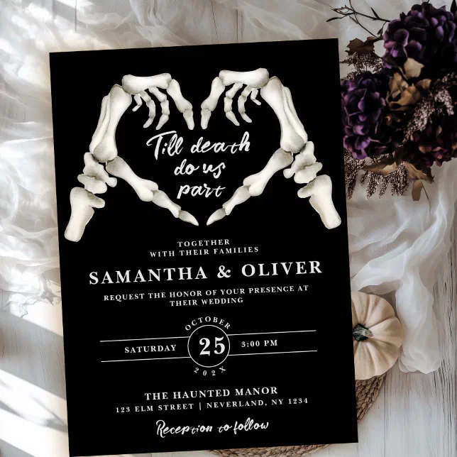 Elegant Till Death Do Us Part Black Gothic Wedding Invitation | Zazzle