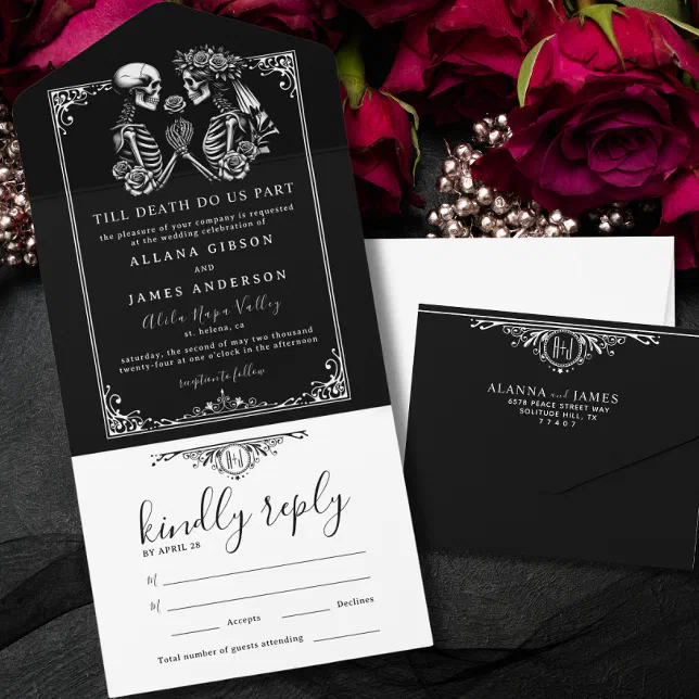 Elegant Till Death Do Us Part Gothic Wedding All In One Invitation | Zazzle