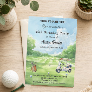 Elegant Time to Par-Tee 40th Golf Birthday Party Invitation