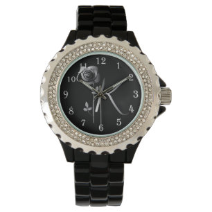 Elegant Timeless Floral Letter K w Silver Rose Watch