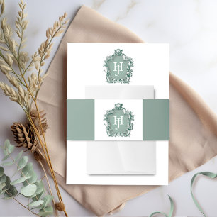 Elegant Timeless Green Monogram Wedding Invitation Belly Band