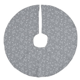 Elegant, Timeless Grey White Twig Illustration Faux Linen Tree Skirt