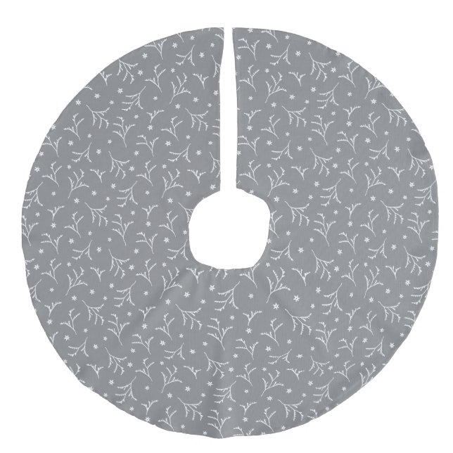 Elegant, Timeless Grey White Twig Illustration  Faux Linen Tree Skirt (Front)