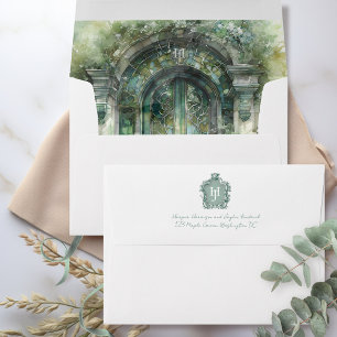 Elegant Timeless in Green Hues Monogram Wedding Envelope