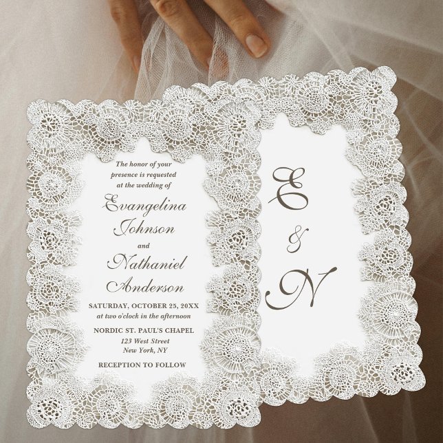 Elegant Timeless Lace Frame Script Formal Wedding Invitation (Creator Uploaded)