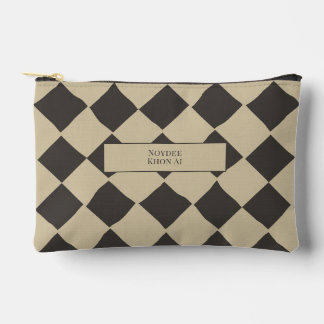Elegant Timeless Name Beige and Dark Check at 45° Accessory Pouch